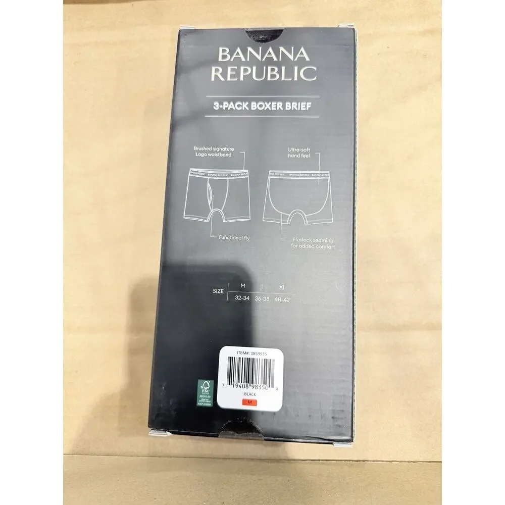 Banana Republic Mens 3 Pack Boxer Briefs Black Size M New In Box NIB Underwear